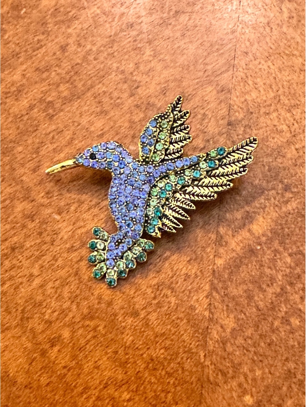 Vintage Hummingbird Brooch with Blue and Green Rhinestones 660